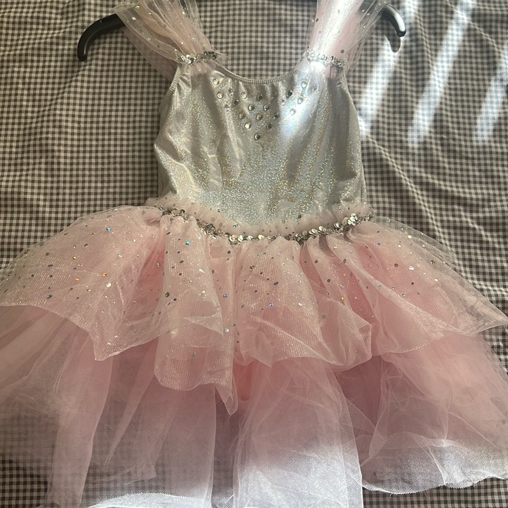 Gray and pink sparkly ballet dance costume